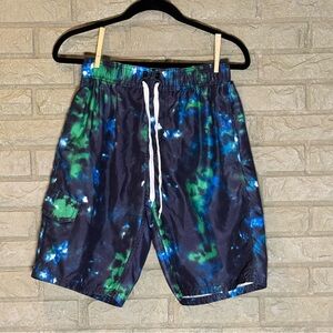 Kanu Surf Blue and Green Board Shorts Abstract Swimwear